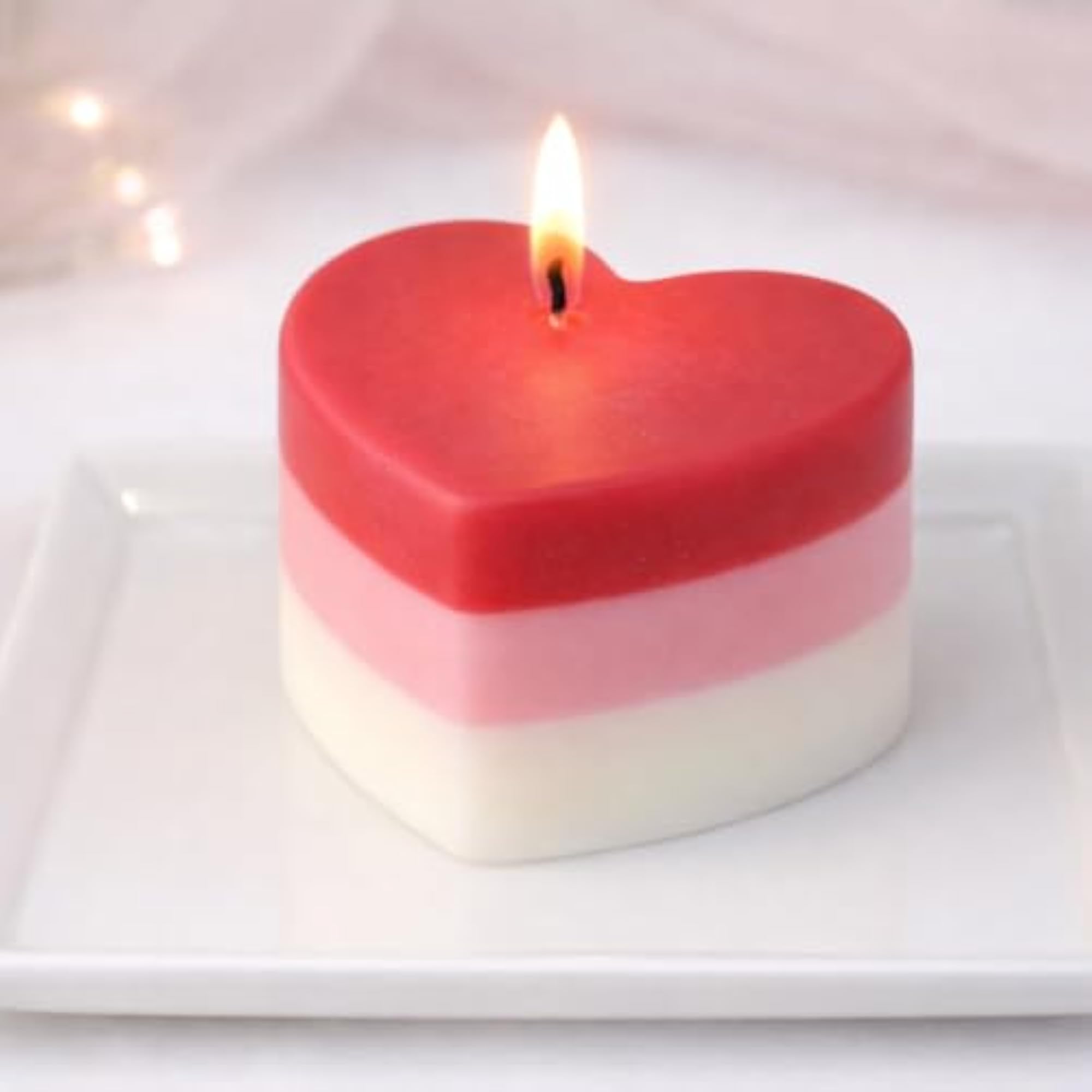 Heart Shaped Candle, Red Pink White Ombre
